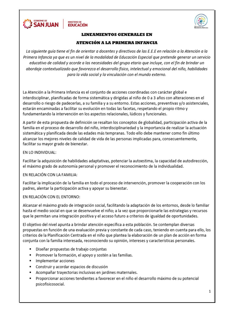 Lineamientos para Atención a la Primera Infancia | PDF | Educación de ...