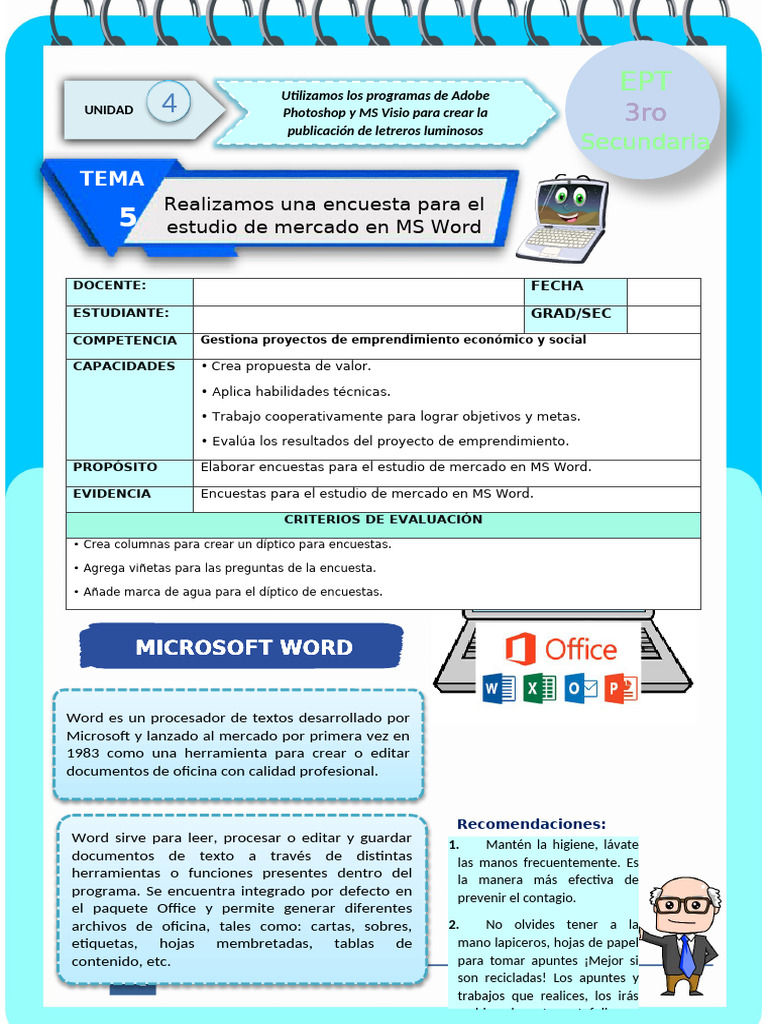 Ficha de Actividad Ept 3°-Semana 5 | PDF | Microsoft Word | Software