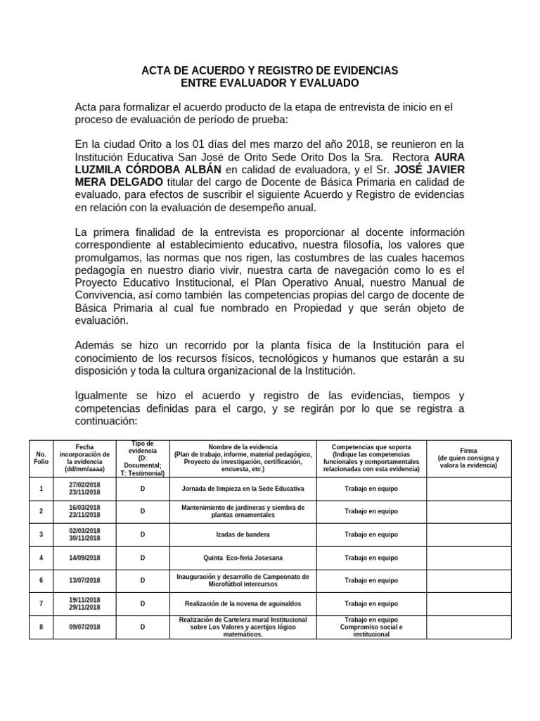 Acuerdo de Evaluación Docente 2018 | PDF | Institución