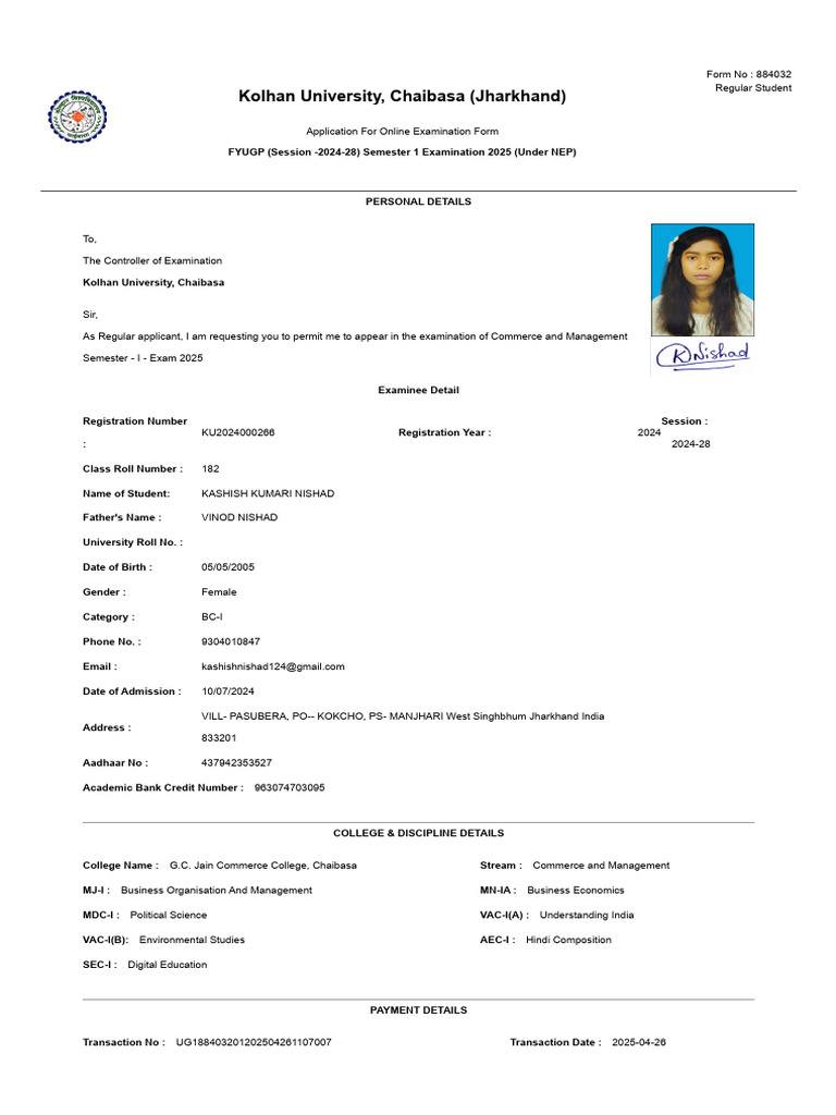 Exam Form - KU | PDF