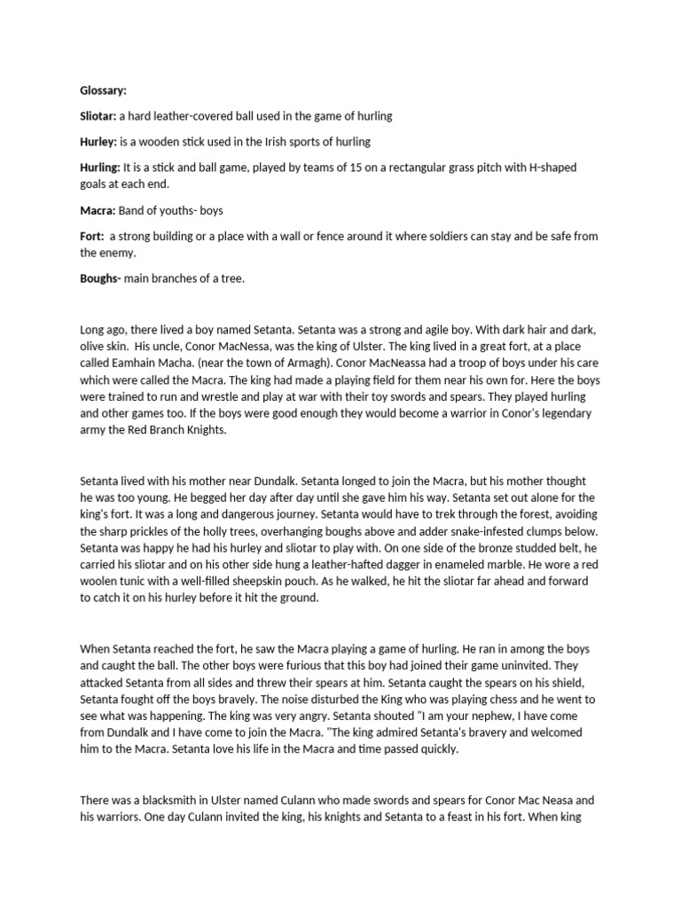 Setanta's Journey to Hurling Glory | PDF