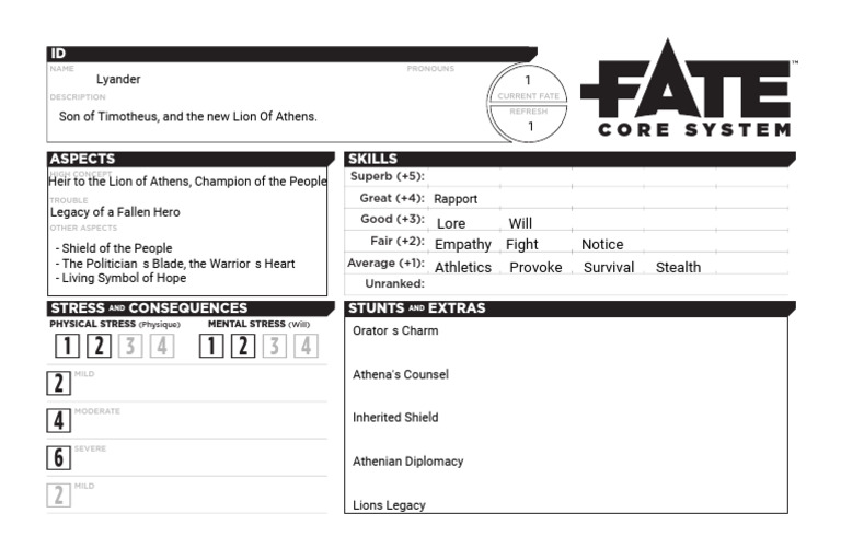 Leander Character Sheet | PDF