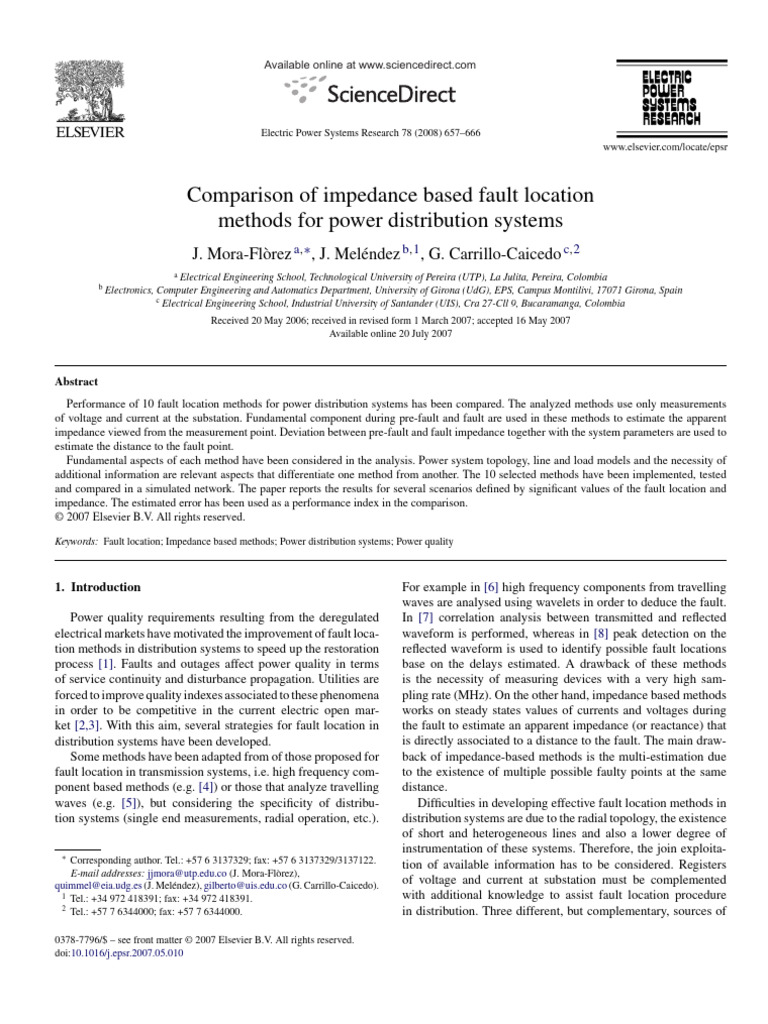 Fault Location Methods in Power Systems | PDF | Electrical Impedance ...
