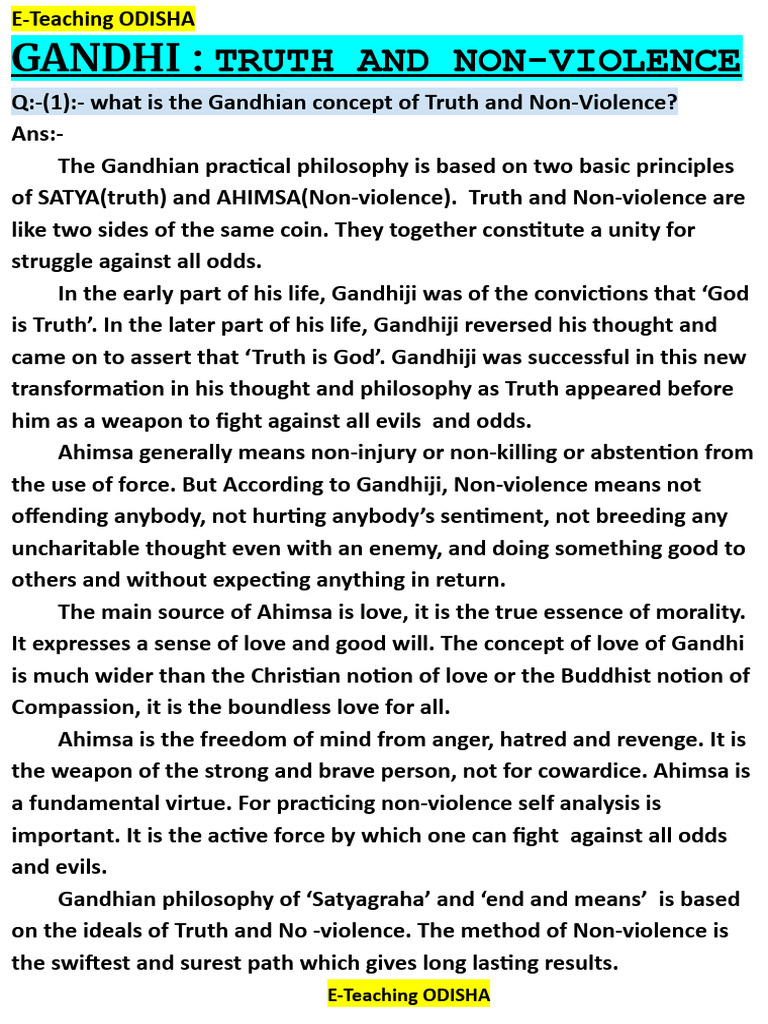 Truth and Non-Violence Gandhian | PDF