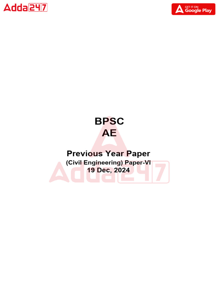 BPSC AE Civil Engineering Official Paper VI Held On 19 Dec 2024 | PDF ...