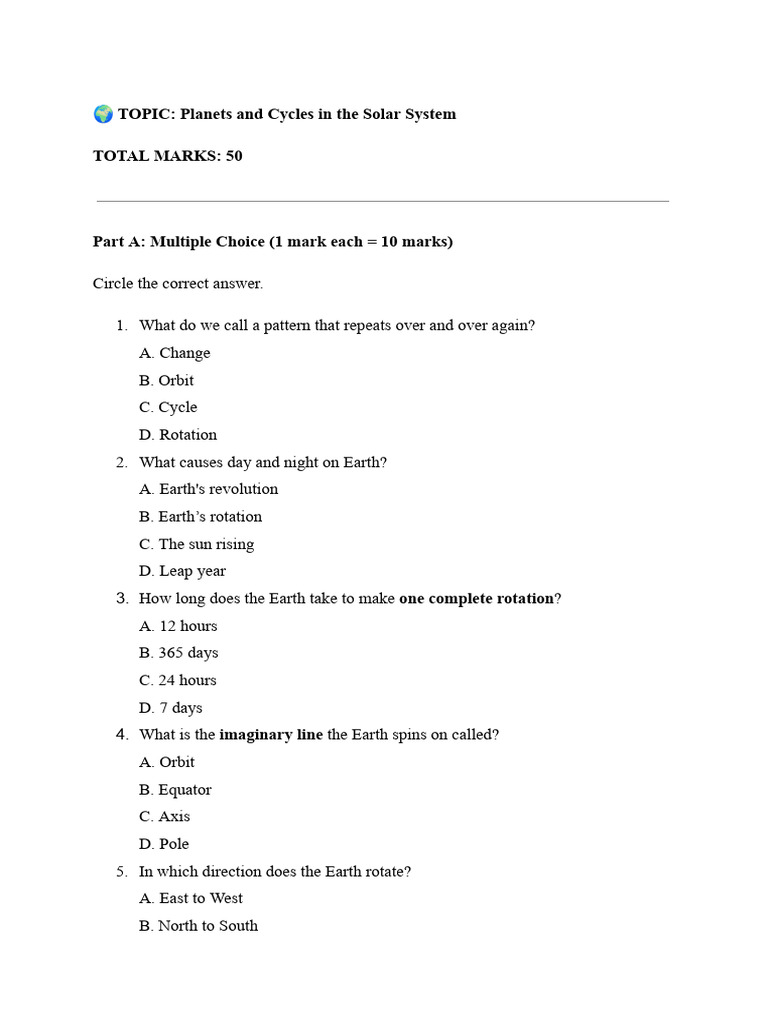 ? TOPIC - Planets and Cycles in The Solar System p1 | PDF | Earth ...