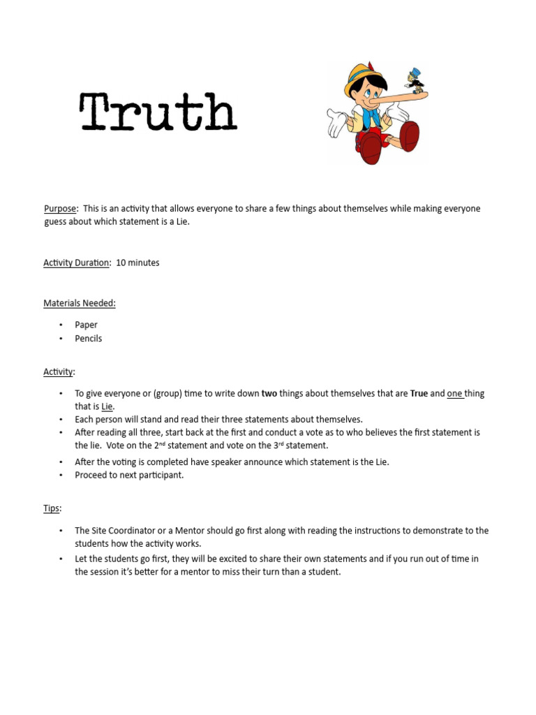Two Truths and a Lie Activity Guide | PDF