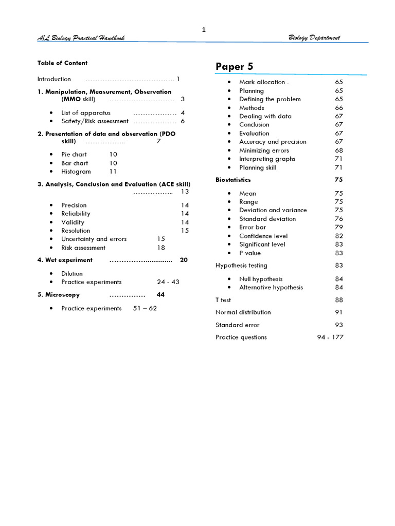 Biology Practical Manual - Student's Copy | PDF | Experiment ...