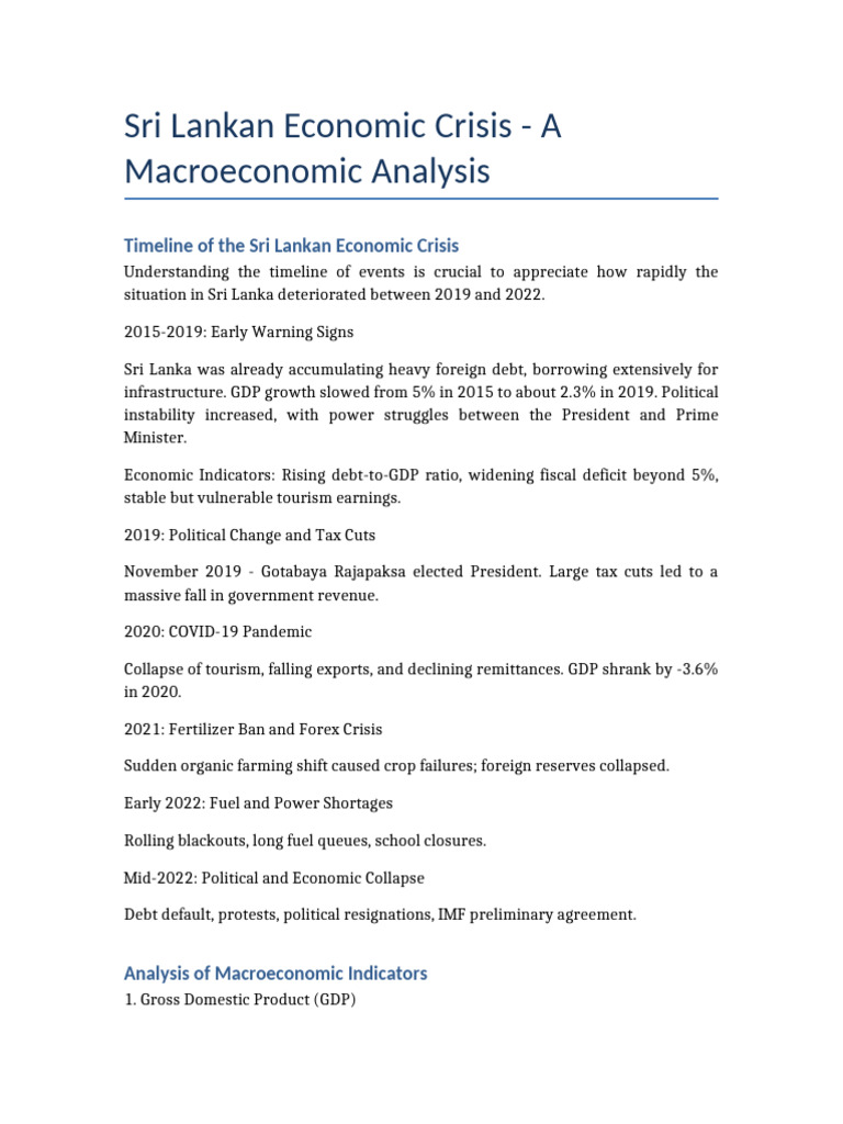 Sri Lanka Economic Crisis Timeline Analysis | PDF | Economies ...