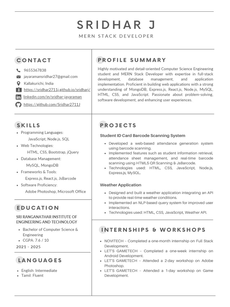 Minimalist White and Grey Professional Resume | PDF | Java Script | My Sql