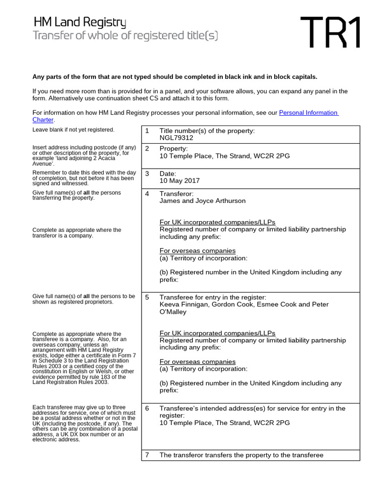 TR1 Form Execution and Transfer Guide | PDF | Pound Sterling ...