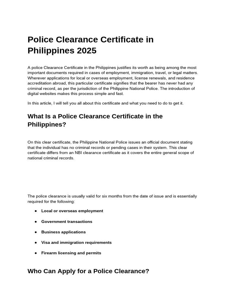 Police Clearance Certificate Guide 2025 | PDF | Identity Document ...