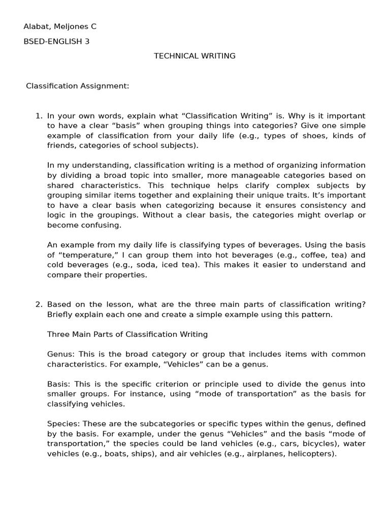 Understanding Classification Writing | PDF