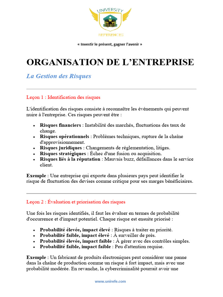 Gestion des Risques en Entreprise | PDF | Risque | Gestion des risques