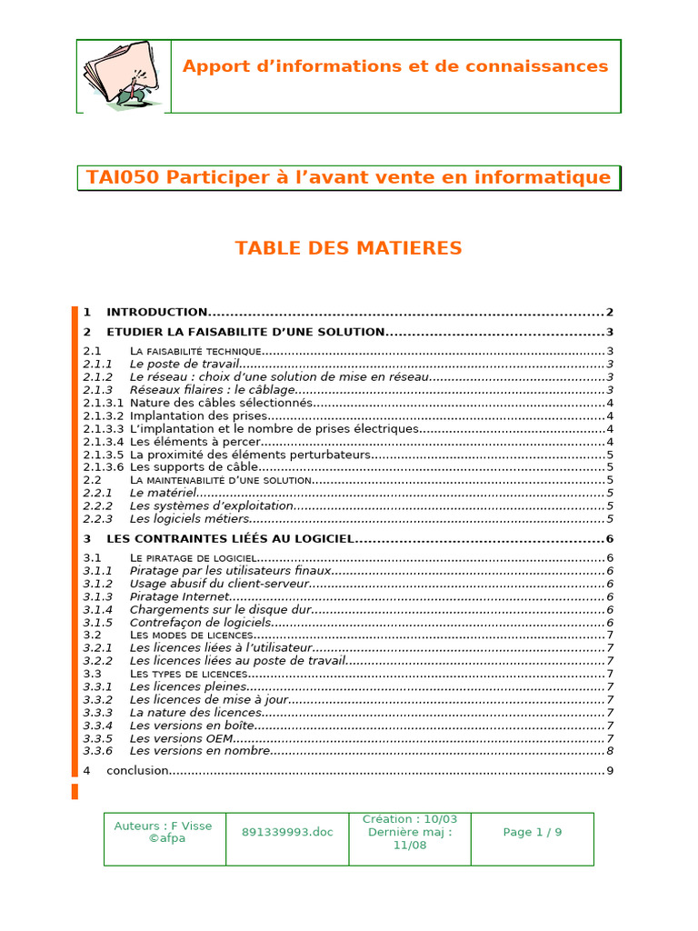 Faisabilité et contraintes en avant-vente IT | PDF | Logiciel ...