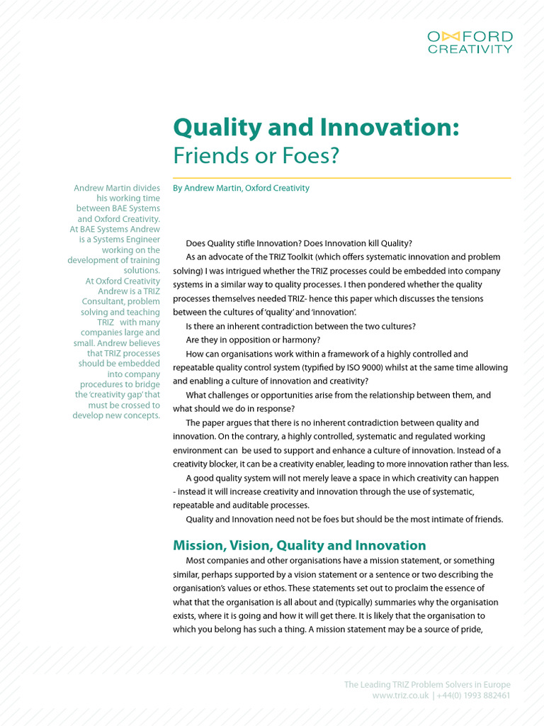 Quality vs. Innovation: Harmonizing Cultures | PDF | Innovation ...