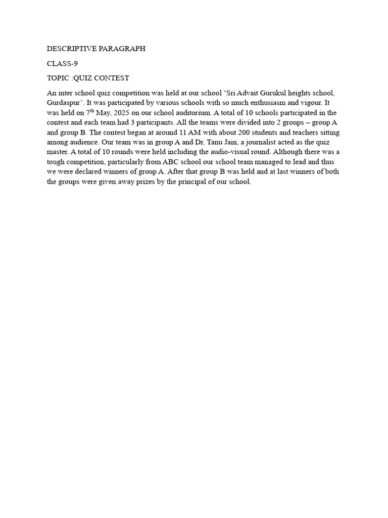 Descriptive Paragraph | PDF