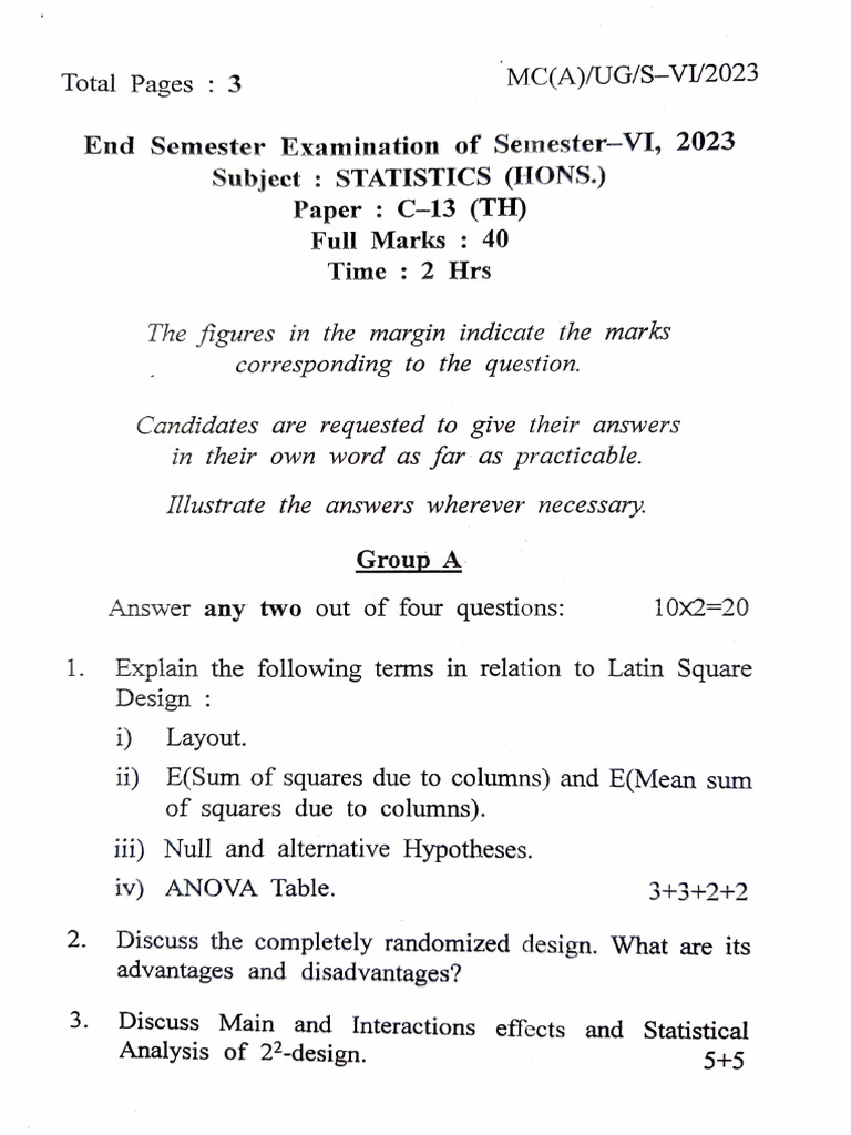 End Semester Question STSC 601 (TH) 2023 | PDF