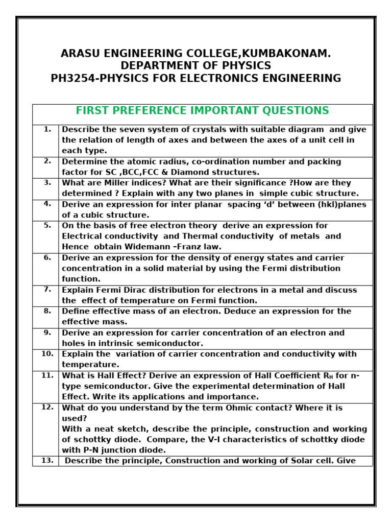 Physics Important Questions Second Semester | PDF | Semiconductors ...