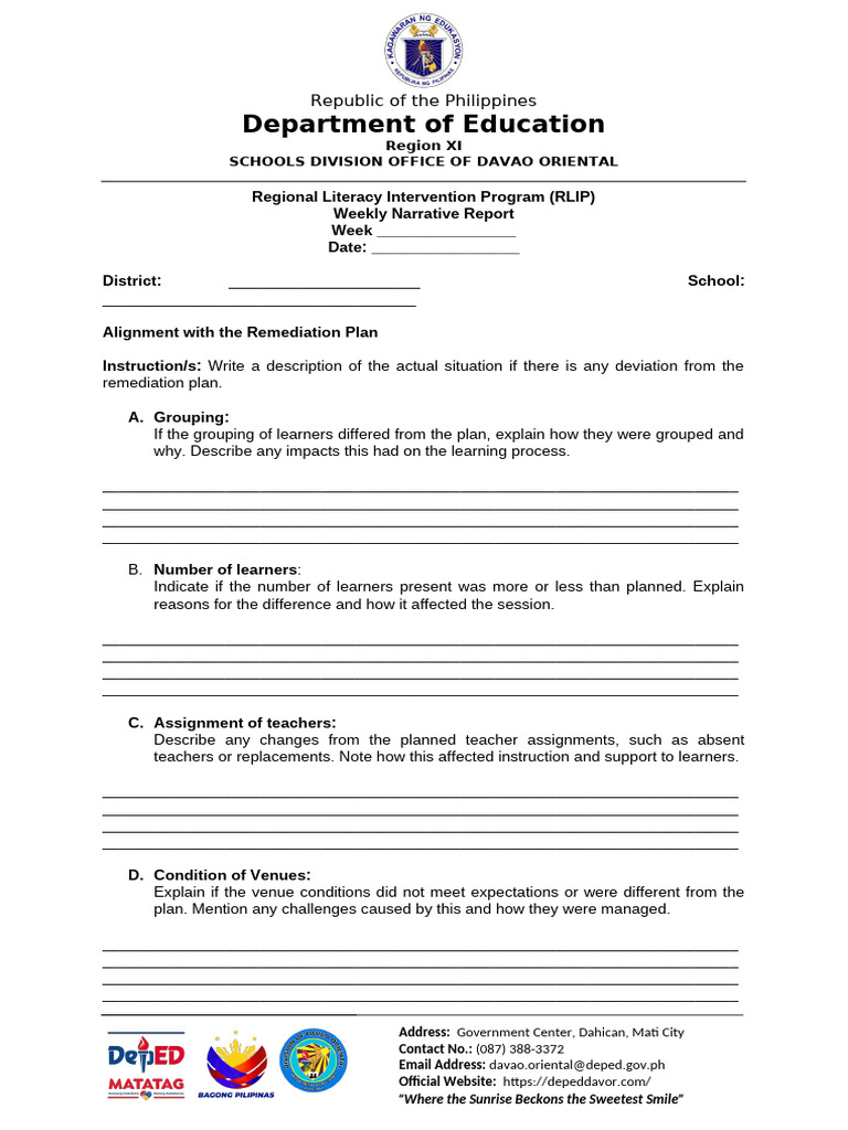 Weekly Report: Regional Literacy Program | PDF | Human Communication ...