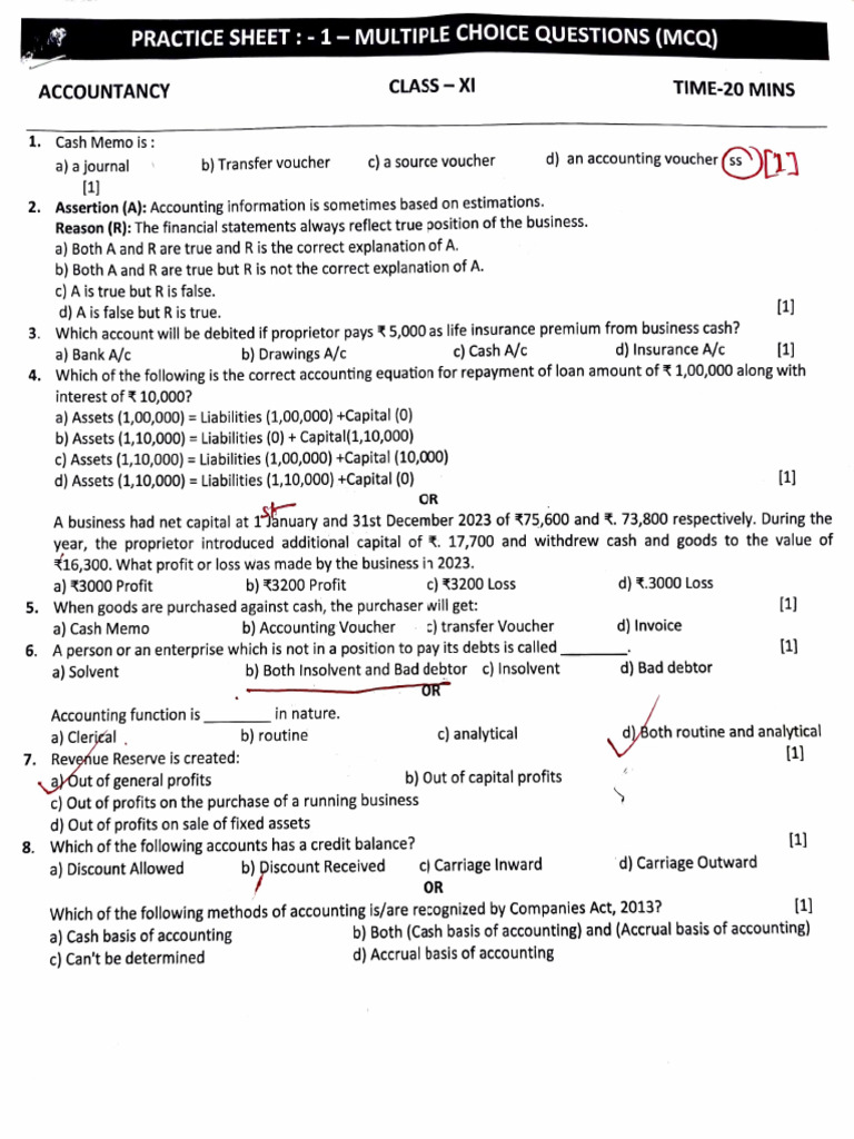 Accountancy Multiple Choice Questions | PDF | Debits And Credits ...