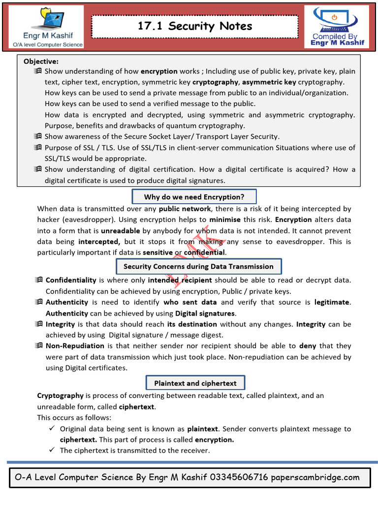 17.1 Security EMK Notes 2024 | PDF | Transport Layer Security | Public ...