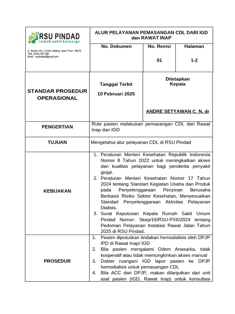 Spo CDL Dari Igd Ranap | PDF