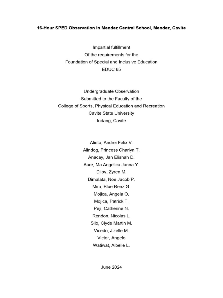 16-Hour SPED Observation Report | PDF | Special Education ...