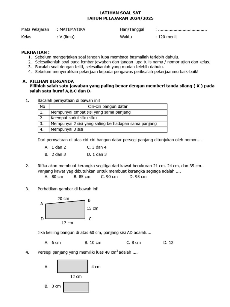 Soal Matematika Kelas 5 Semester 1 | PDF
