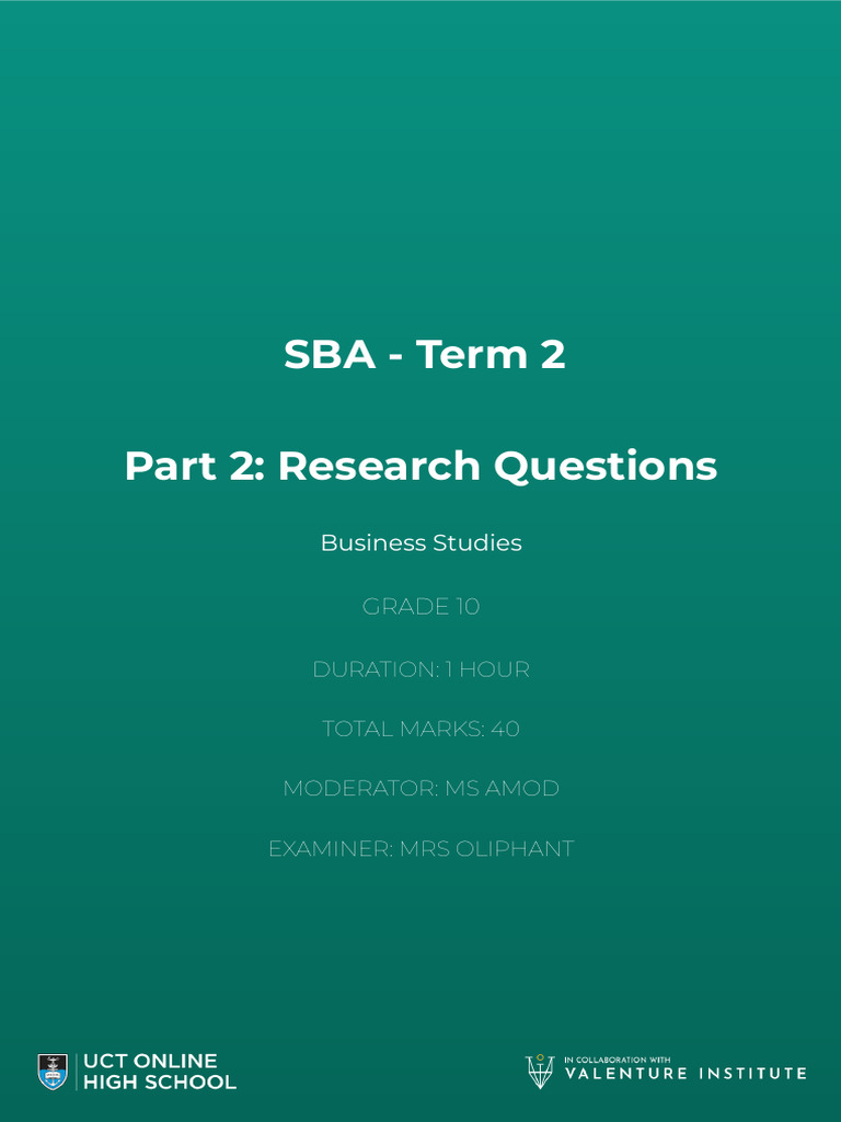 Grade 10 Business Studies SBA Guide | PDF