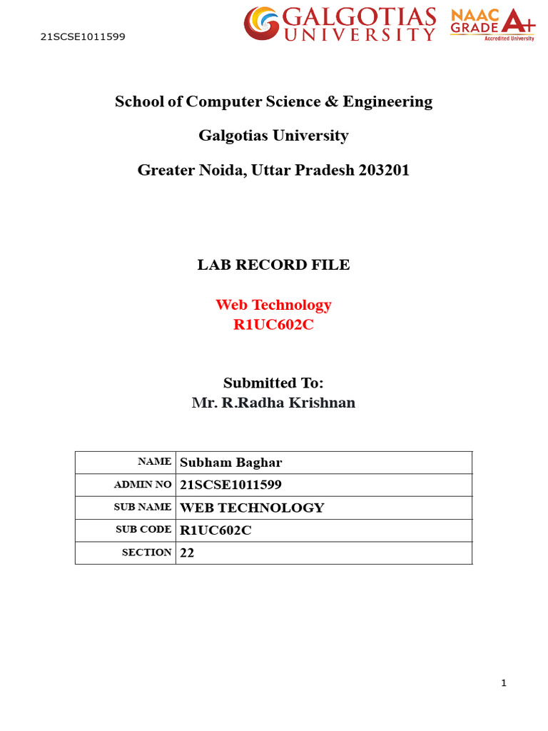 Web Technology LAB Record | PDF | Computer Programming | Software ...
