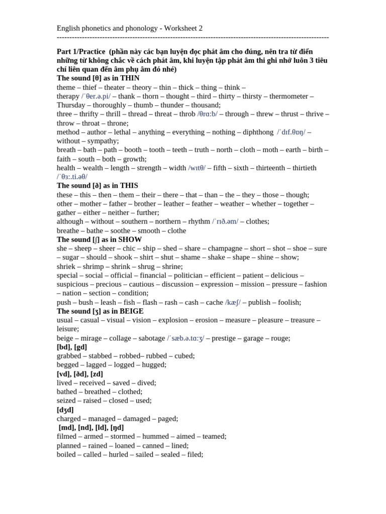 English Phonetics Worksheet 2 | PDF | Consonant | Phonetics
