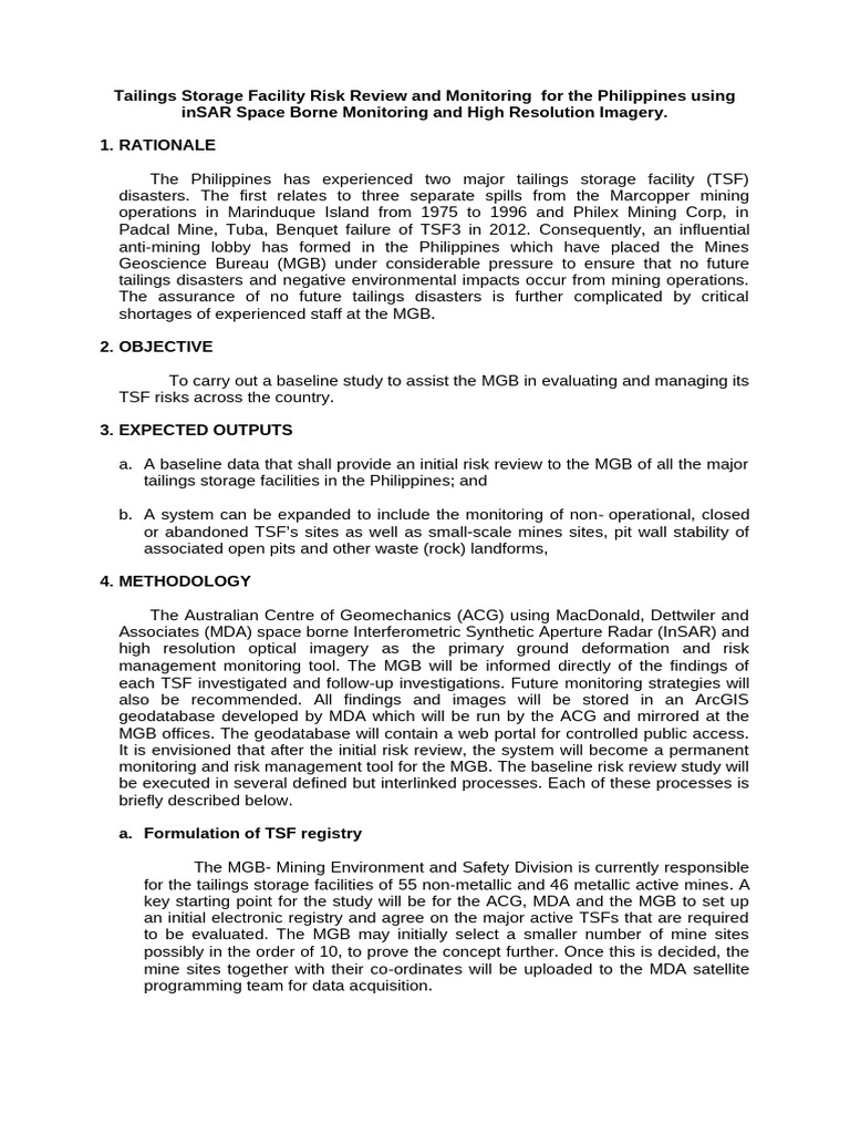 Tailings Storage Facility Risk Review For The Philippines Using inSAR ...