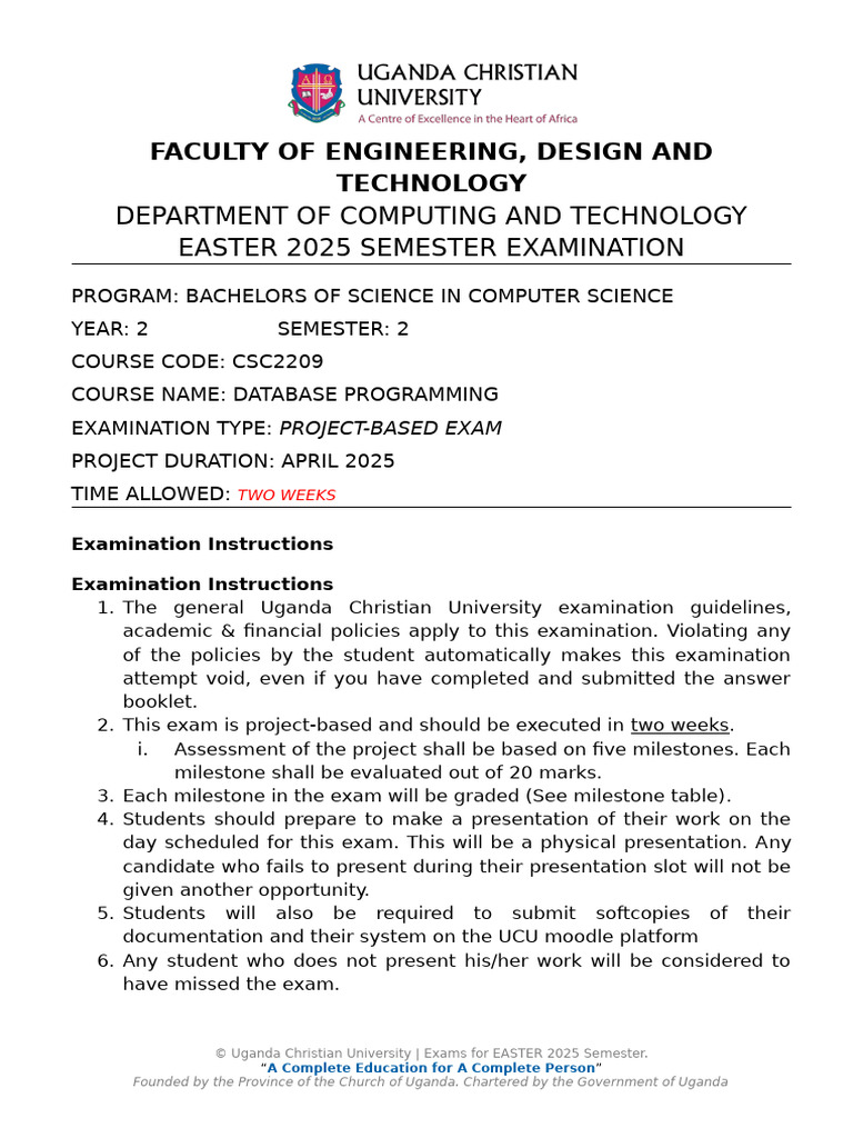 Database Programming Easter 2025 Bscs22 | PDF | Databases | Computer File