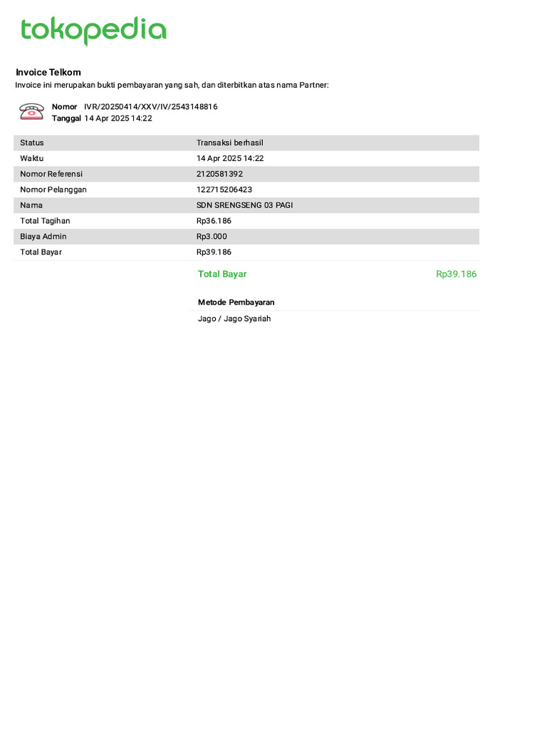 Invoice Telkom Apr 25 2543148816 | PDF
