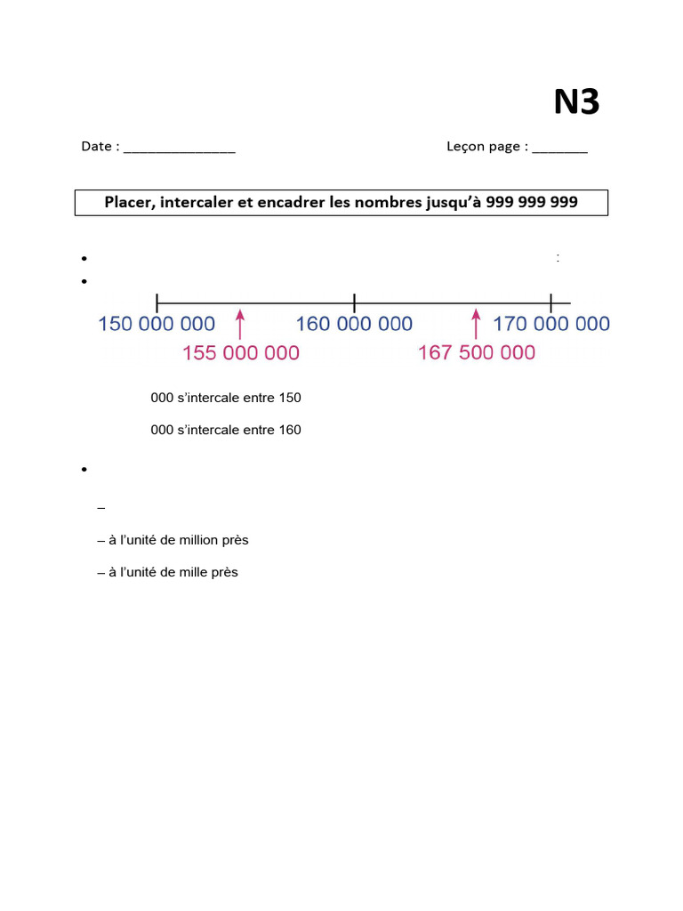 Encadrer et intercaler les nombres jusqu'à 999 999 999 | PDF