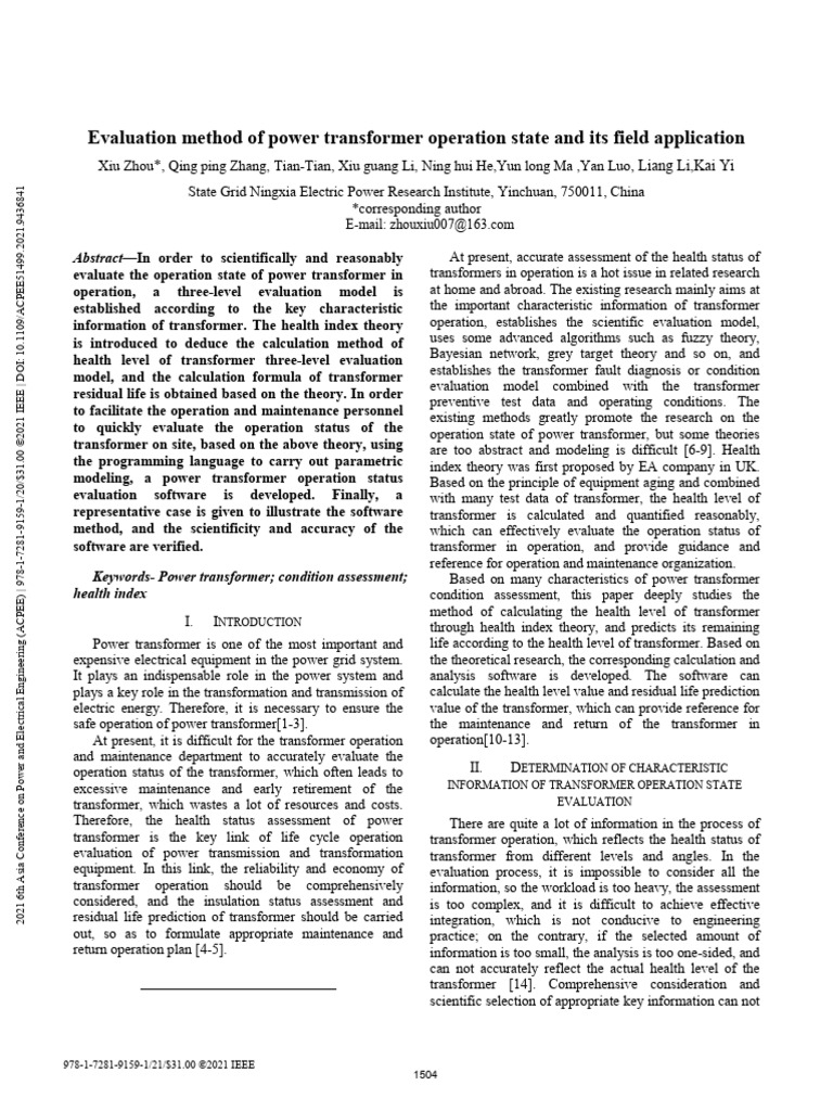 Power Transformer Condition Evaluation Method | PDF | Transformer ...