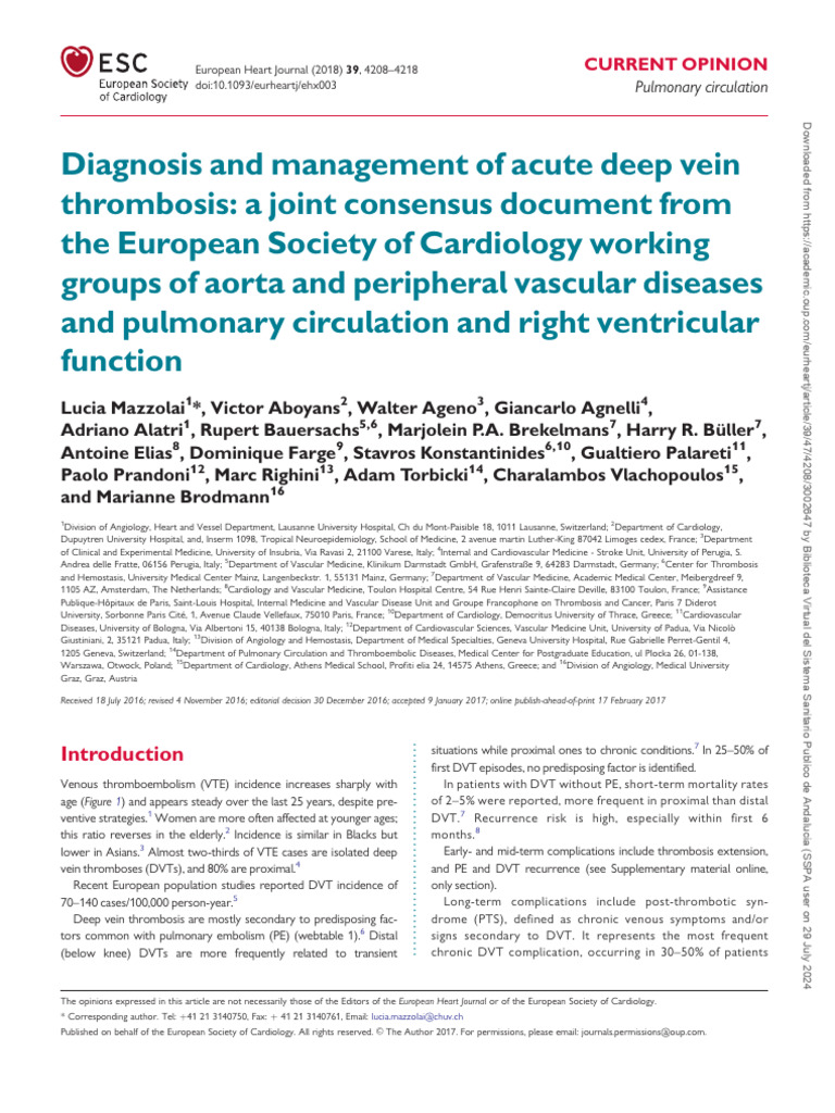 Acute Deep Vein Thrombosis Management Guide | PDF | Thrombosis | Vein