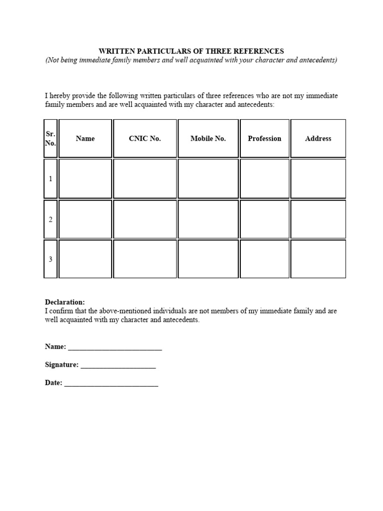 Three Character References Form | PDF
