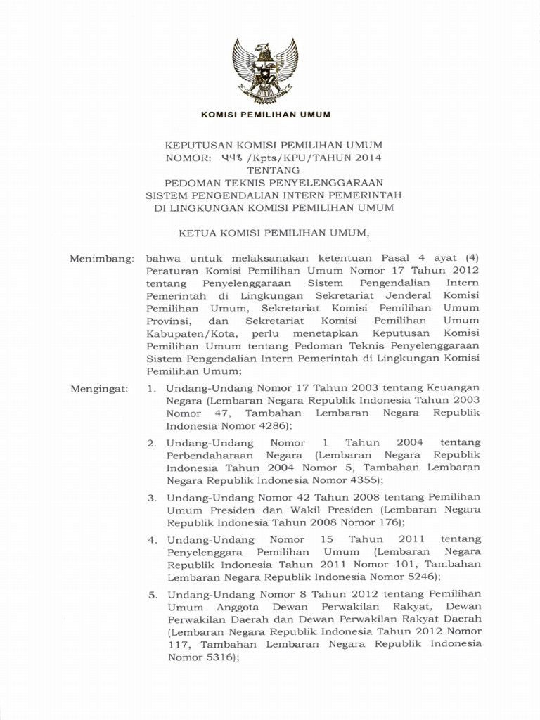 Keptusan KPU Nomor 443 Pedoman Teknis Penyelengaraan Sistem ...