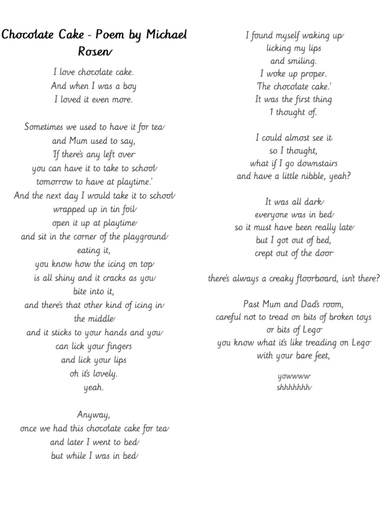 Chocolate Cake Poem | PDF