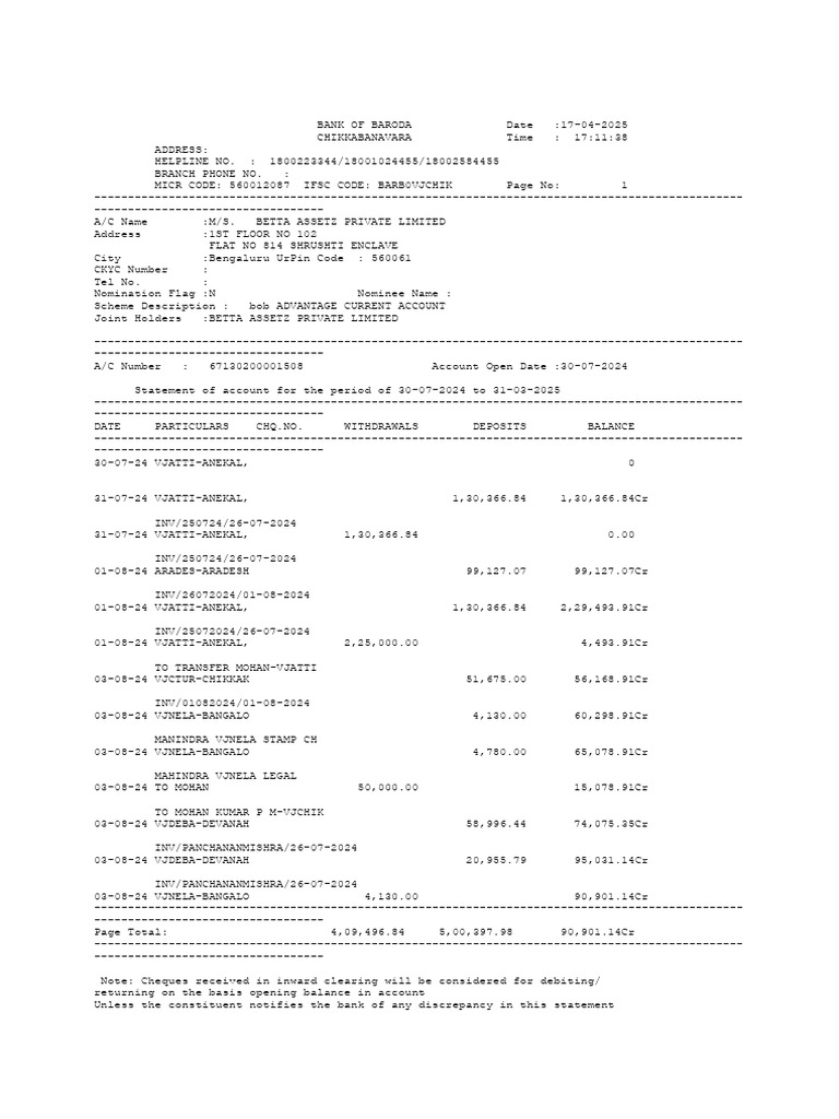 Cheque Transactions for Betta Assetz | PDF | Banks | Cheque