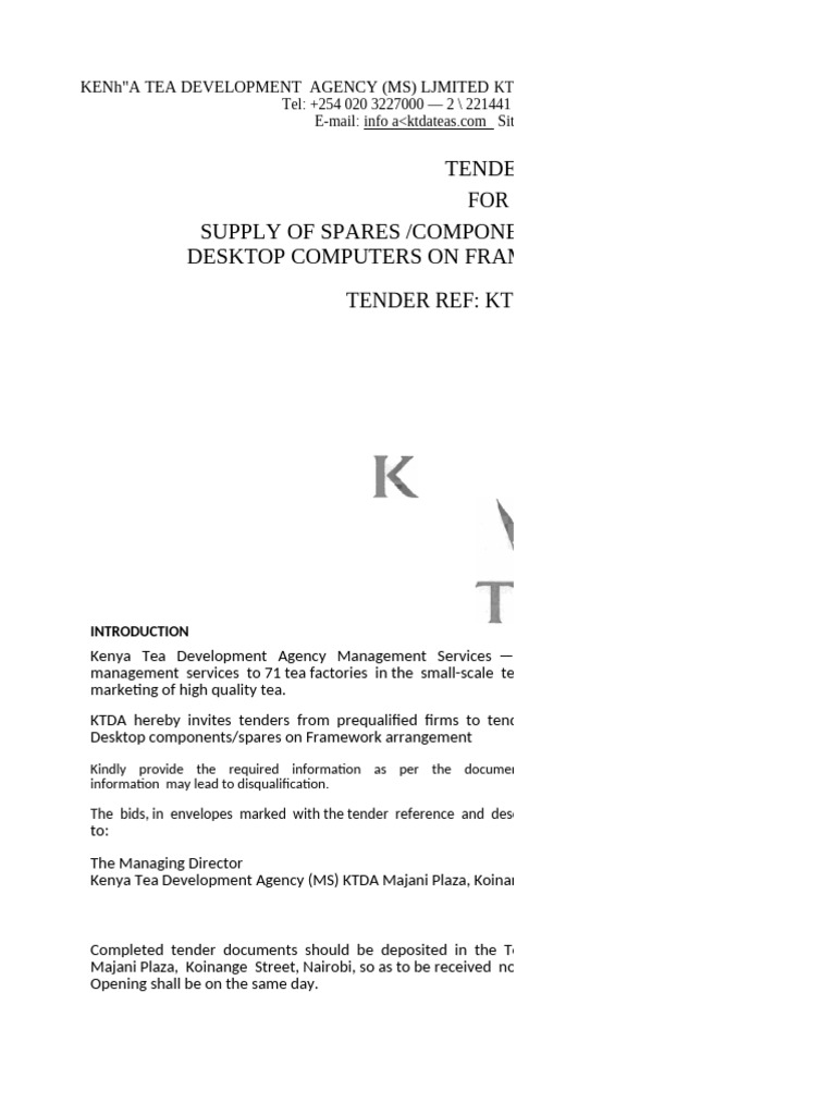 Tender Doc - Supply of Spares & Components For Laptops and Desktop ...