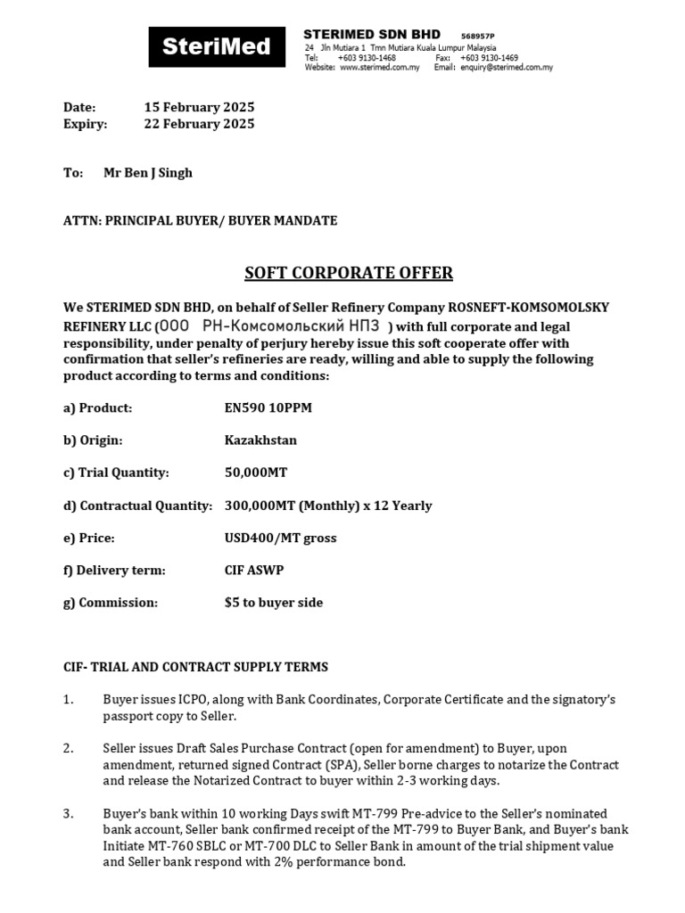 SCO - 250215 Ben J Singh (EN590 10PPM) | PDF | Letter Of Credit | Bill ...