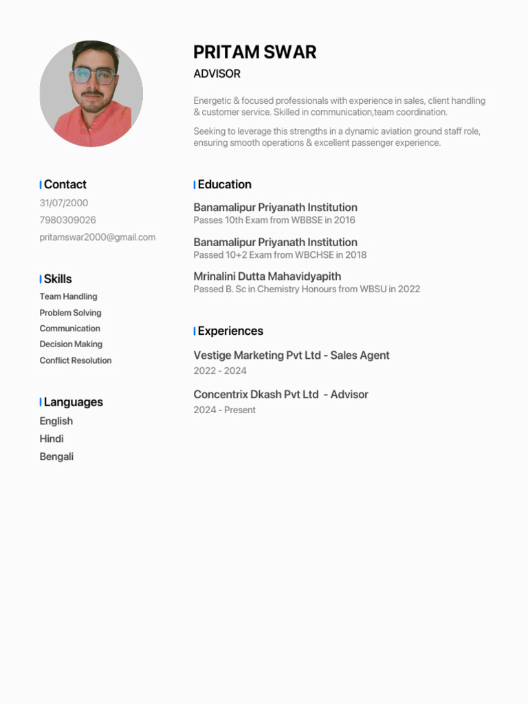 Aviation Ground Staff Professional Resume | PDF