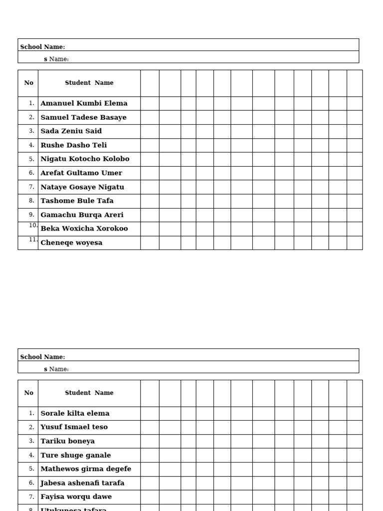 Student Names List for School Records | PDF