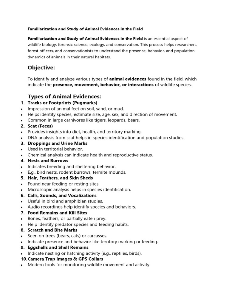Animal Evidence Study in Wildlife Conservation | PDF | Conservation ...
