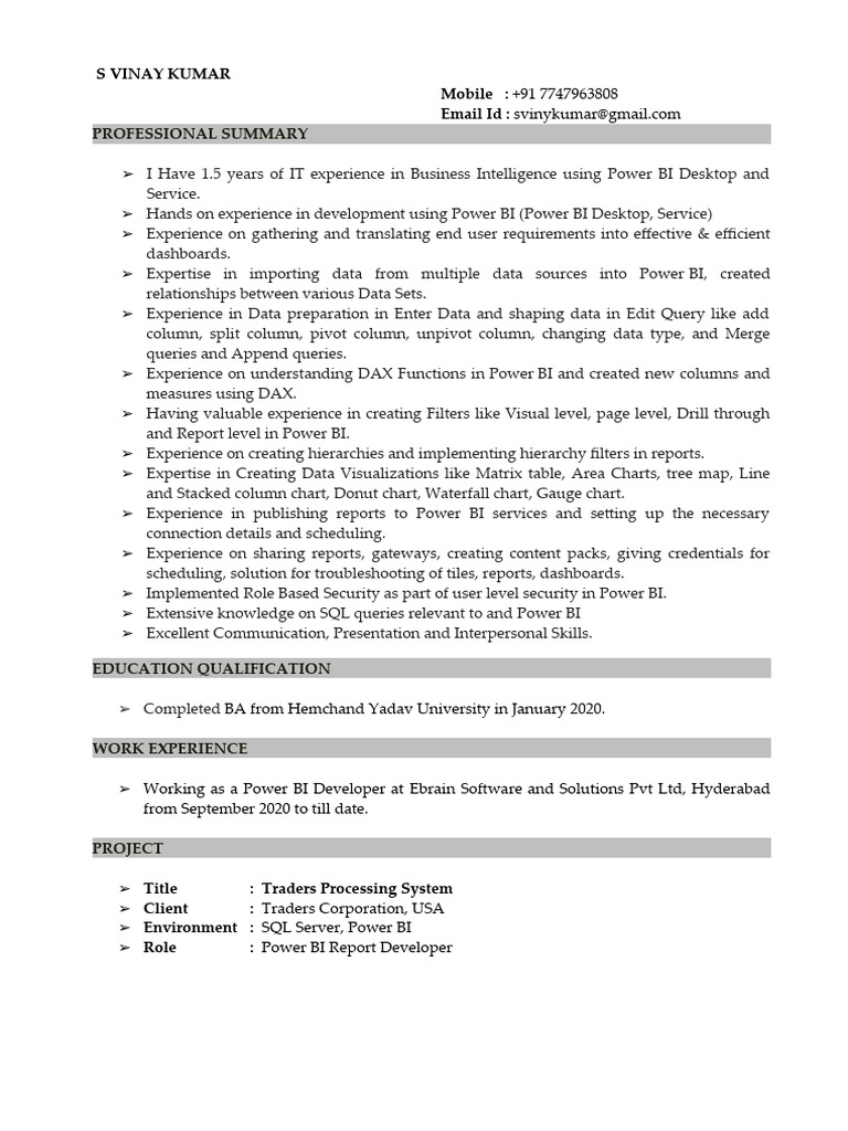 Power BI Developer Resume Summary | PDF | Computing | Data Management