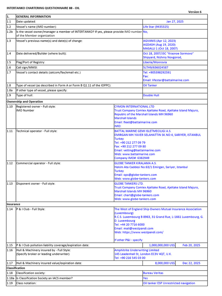 INTERCARGO Oil Tanker Chartering Info | PDF | Tonnage | Ships