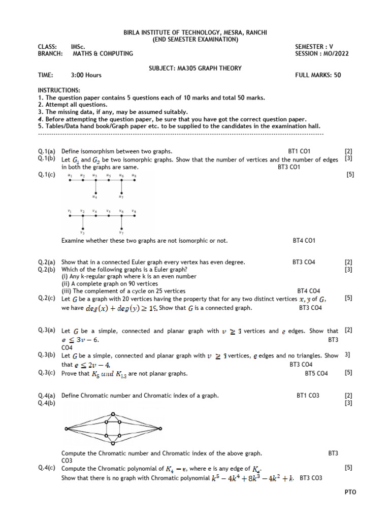 MA305 Graph Theory Exam Paper | PDF | Vertex (Graph Theory) | Graph Theory